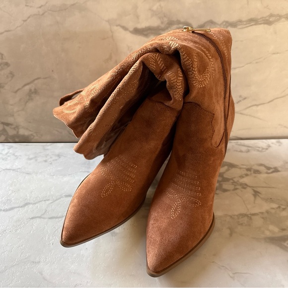 Women's Faux Suede Embroidered Knee High Cowboy Boots Size 8 Light Brown - NWOT - Picture 12 of 13